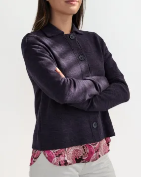 Light Weight Merino Rib Cardigan, Plum Melange
