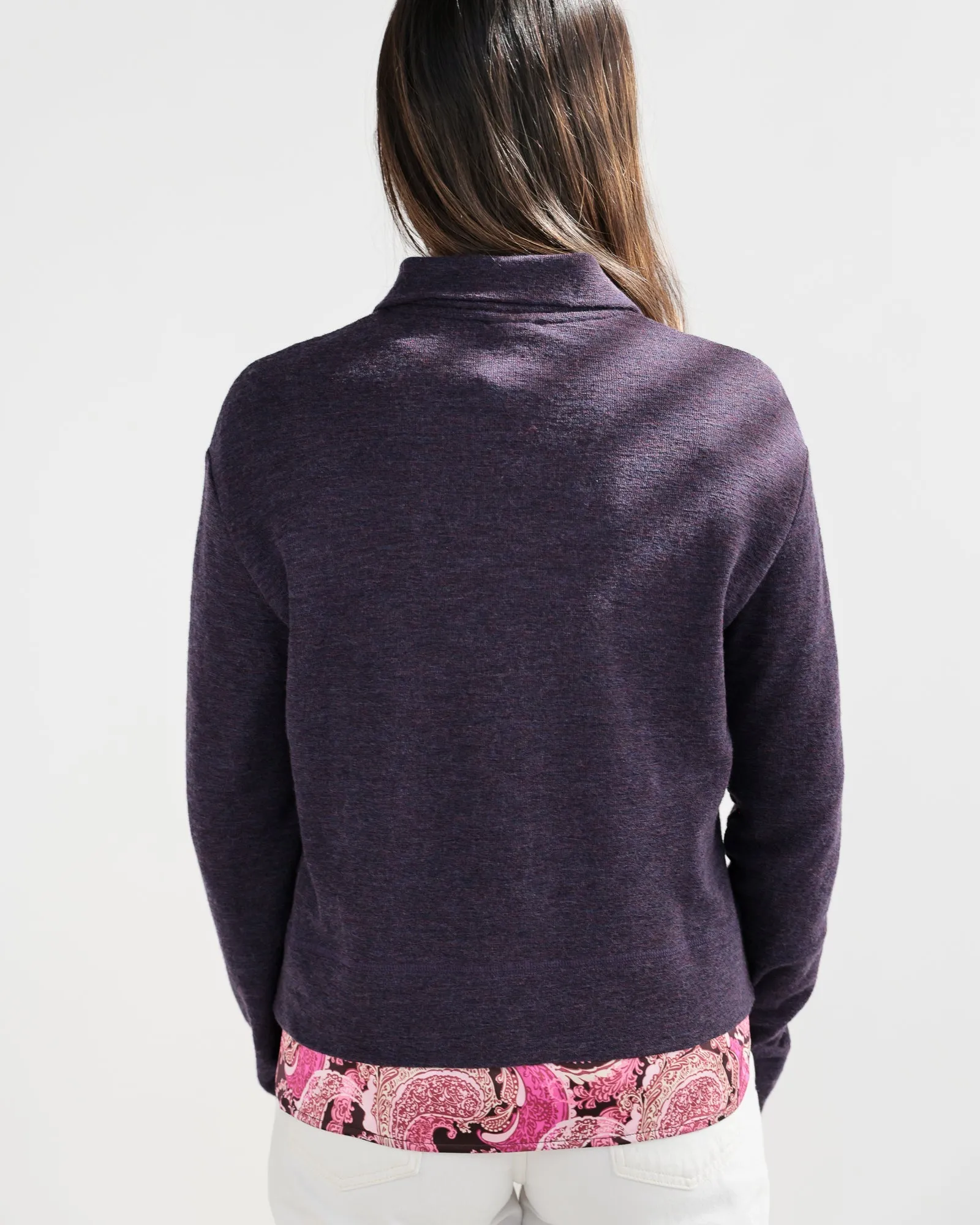 Light Weight Merino Rib Cardigan, Plum Melange