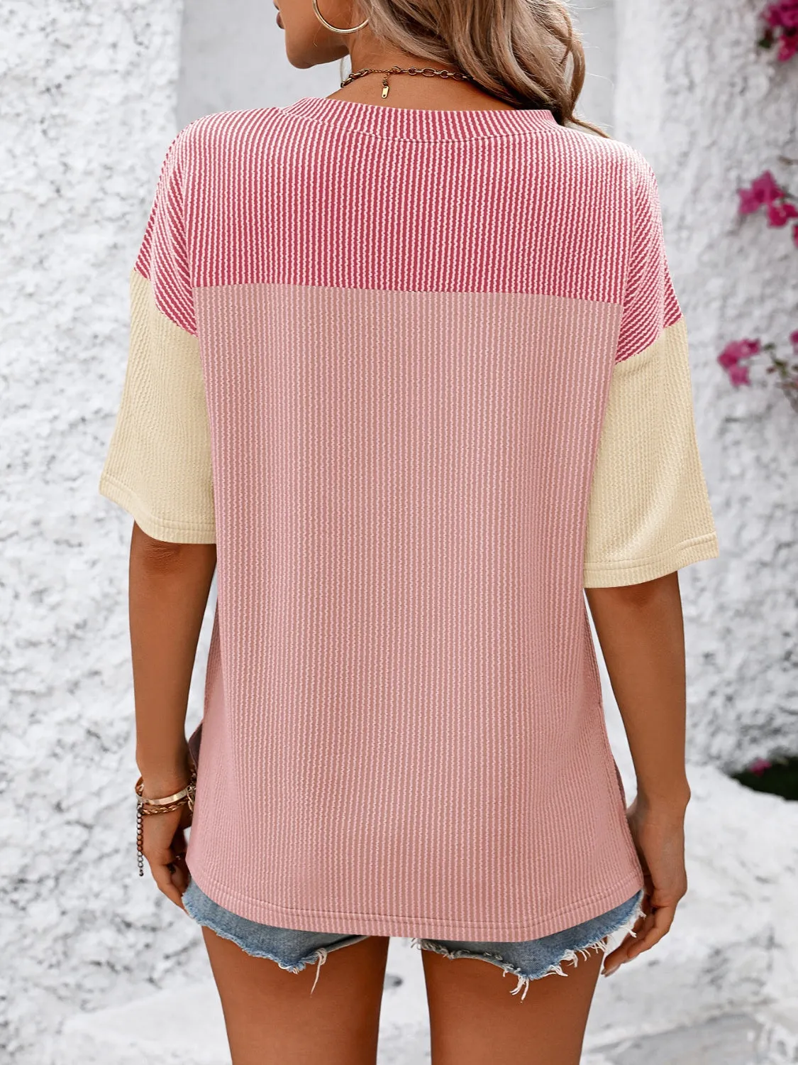 TEEK - Tri-Color Block Round Neck Half Sleeve T-Shirt