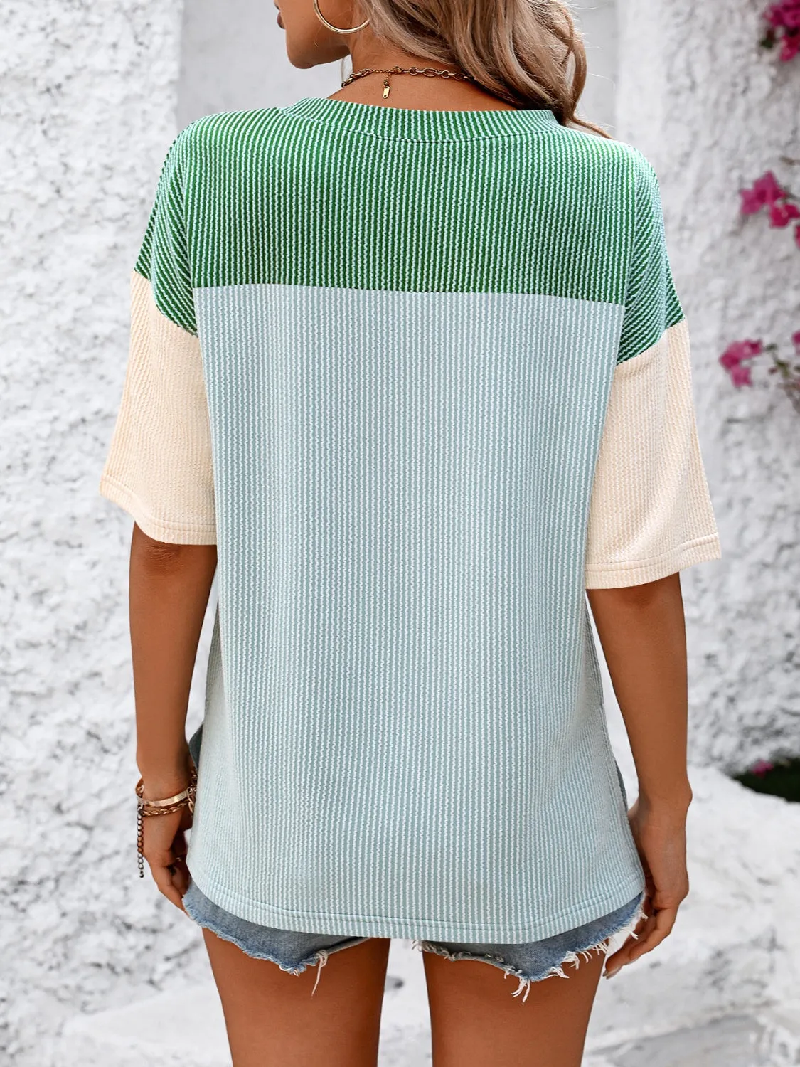 TEEK - Tri-Color Block Round Neck Half Sleeve T-Shirt