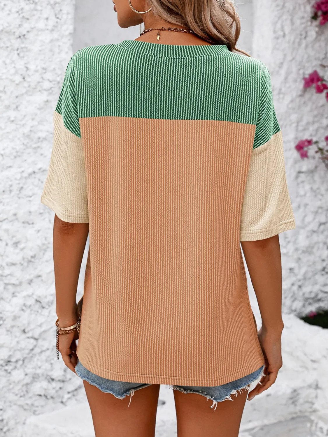TEEK - Tri-Color Block Round Neck Half Sleeve T-Shirt