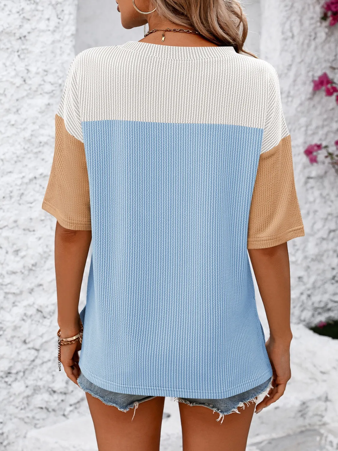 TEEK - Tri-Color Block Round Neck Half Sleeve T-Shirt